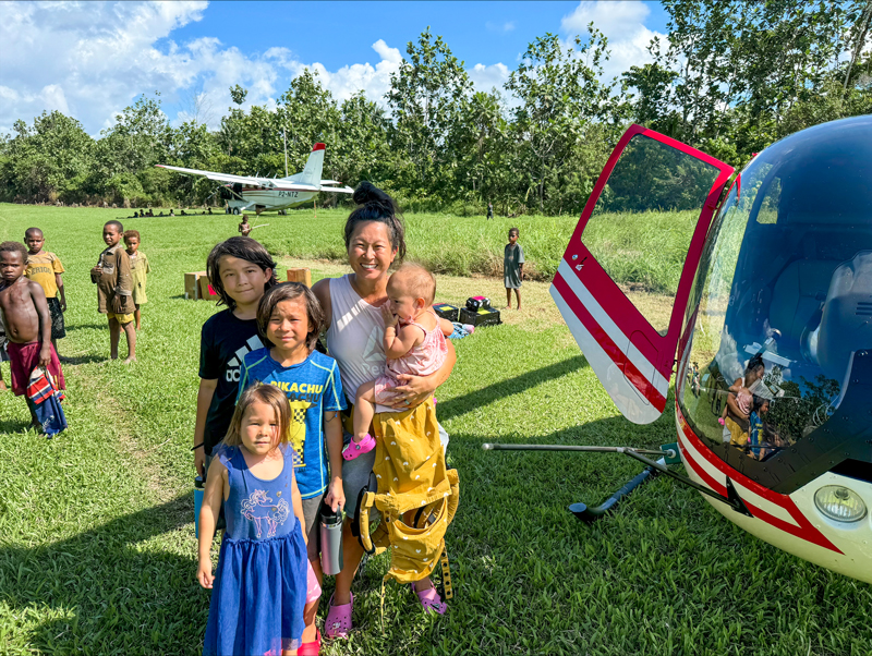 Laken Cizdziel and children after the first helicopter ride.
